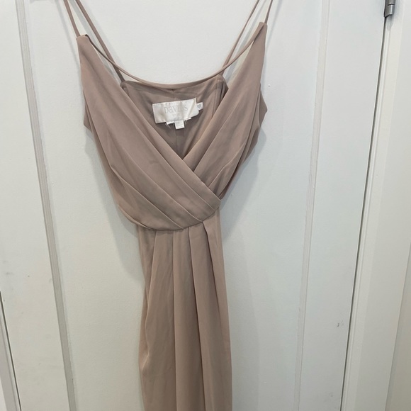 David’s Bridal double-strap georgette bridesmaid wrap dress biscotti - Picture 2 of 3